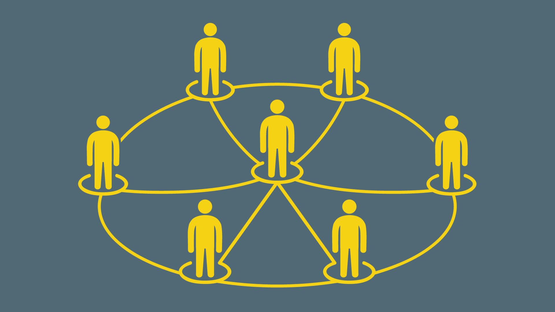 A image of a people network with 9 people icons all linked together to show a connected network