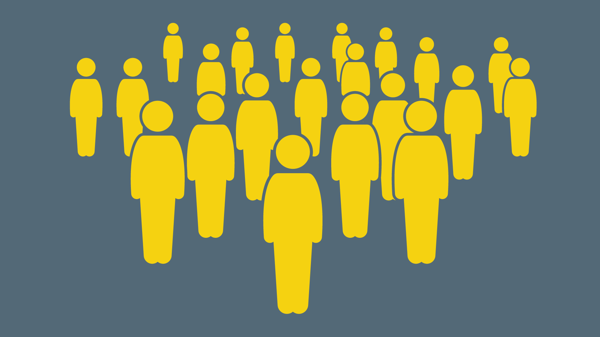 A graphic of simplified shapes of lots of people - they are yellow on a grey background