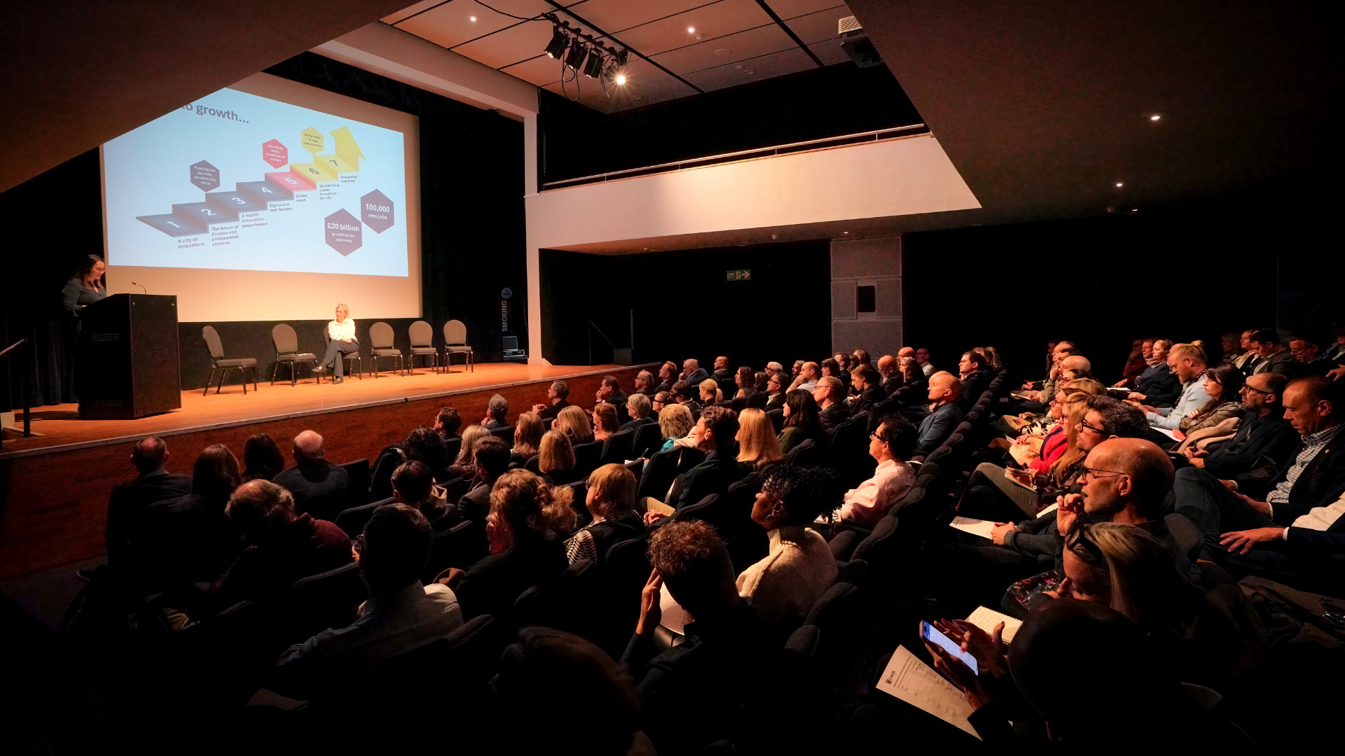 Angela Barnicle presentation to theatre of people at event