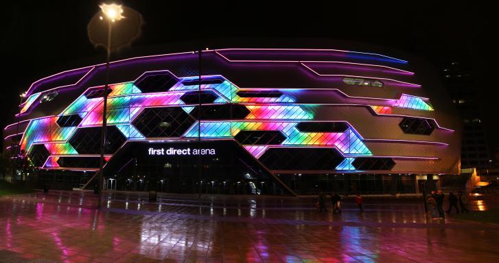 Leeds arena at night