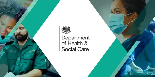 image of DHSC logo and Dr's and nurses in background